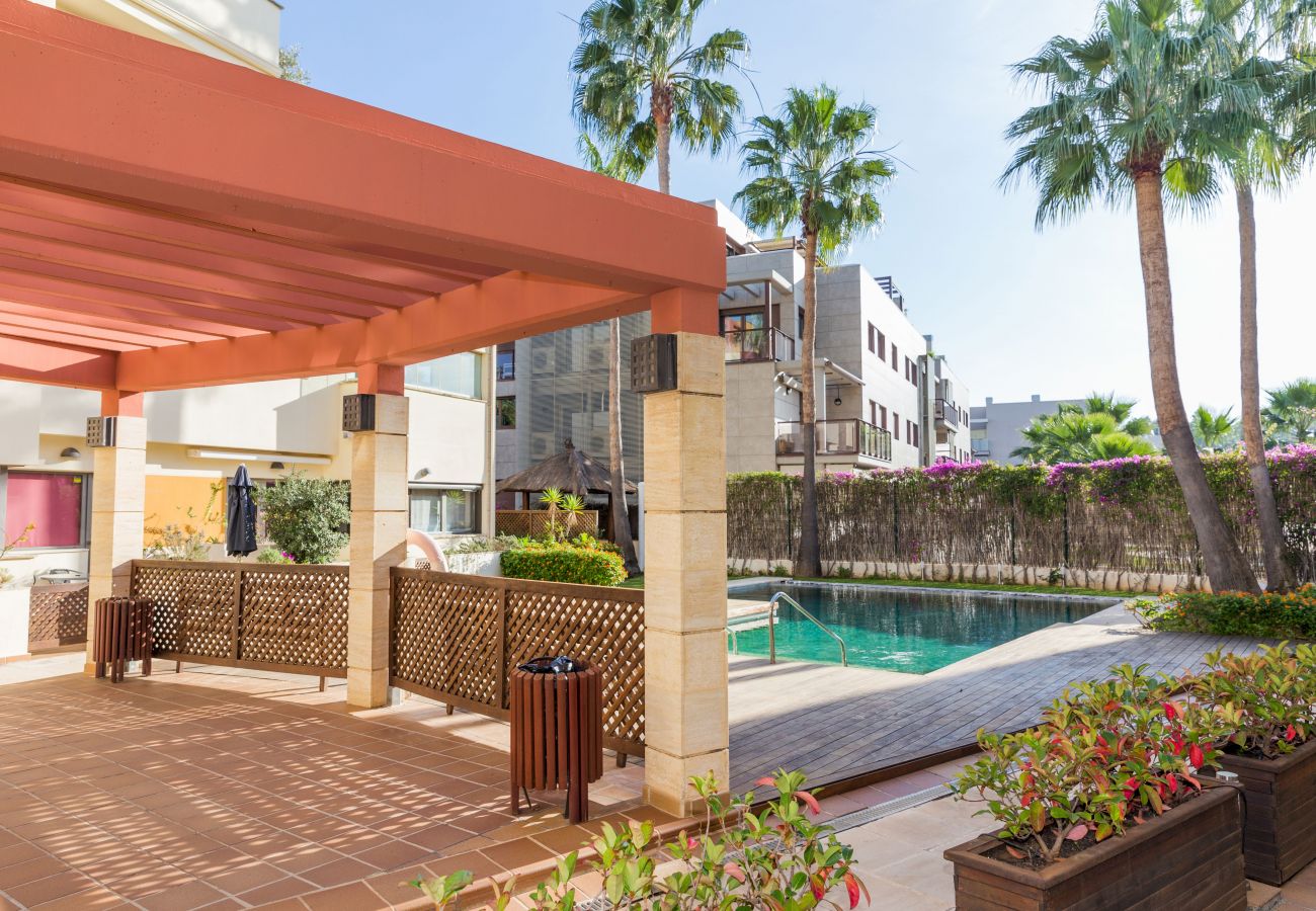 Ferienwohnung in Javea - Albamar Apartment Javea Arenal, mit großen Terrassen, Solarium, Klimaanlage und Gemeinschaftspool